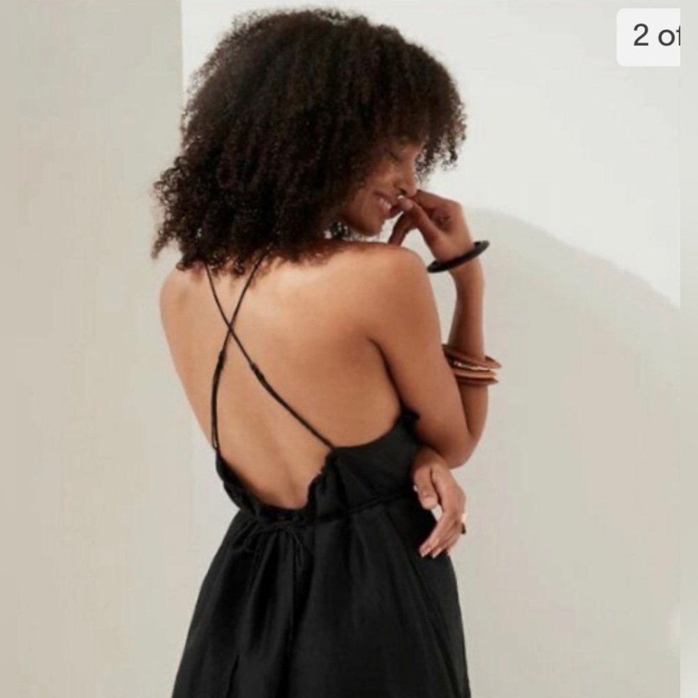 Banana Republic Black Ramie Backless Maxi Dress, Size S